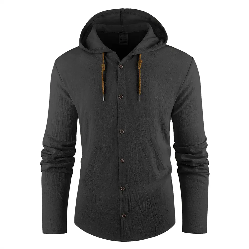 Spring Autumn Men's Hooded Long Sleeve Shirt Beach Style Breathable Lightweight Solid Color Stylish Fashion Shirts Casual Tops