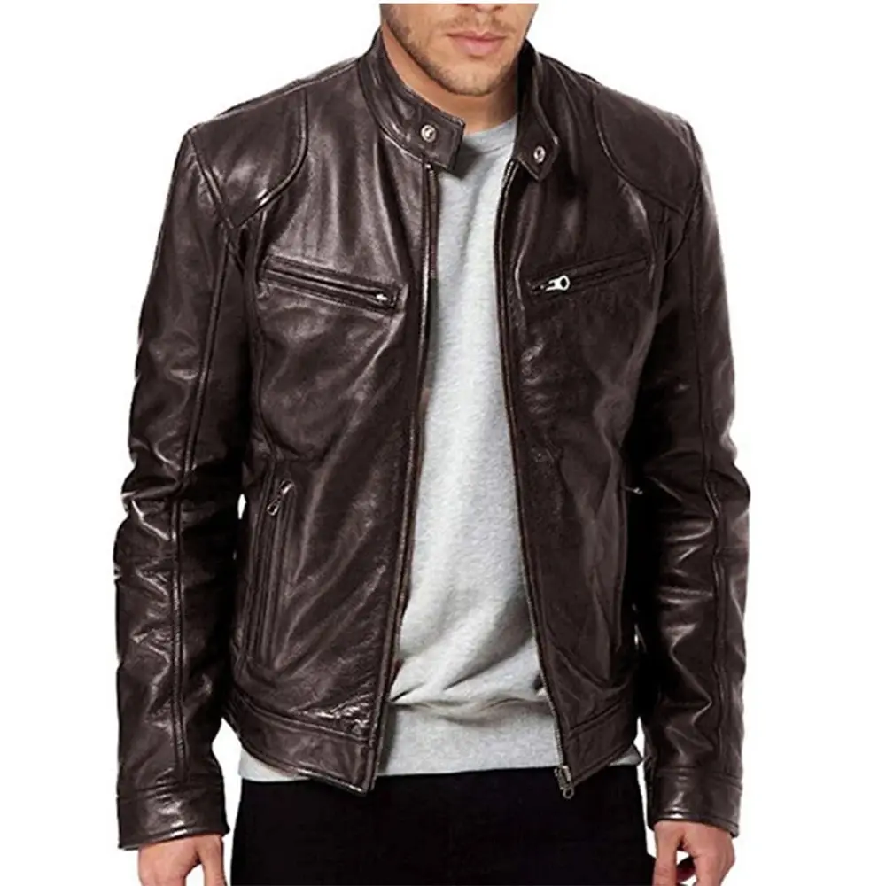 PU Jacket Men Fashion Leather Jacket Slim Fit Stand Collar Male Anti-wind Motorcycle Lapel Diagonal Zipper Men Coat