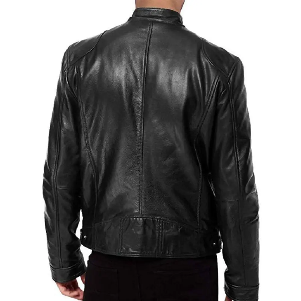 PU Jacket Men Fashion Leather Jacket Slim Fit Stand Collar Male Anti-wind Motorcycle Lapel Diagonal Zipper Men Coat