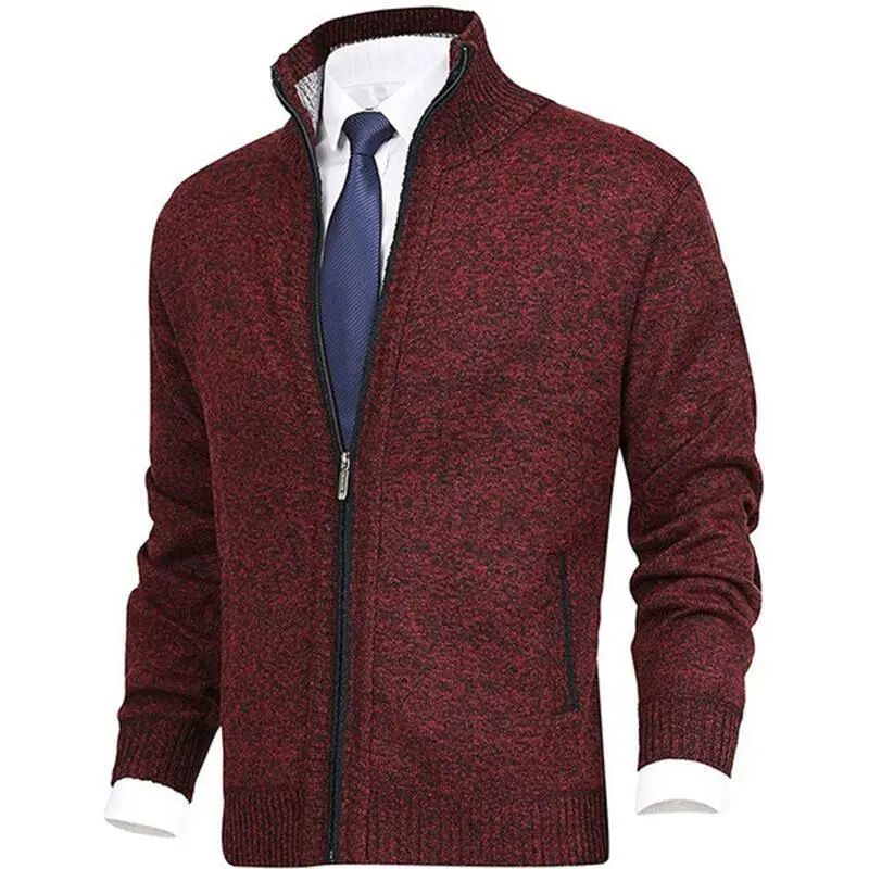 Winter Thick Men's Knitted Sweater Coat Off White Long Sleeve Cardigan Fleece Full Zip Male Causal Plus Size Clothing for Autumn