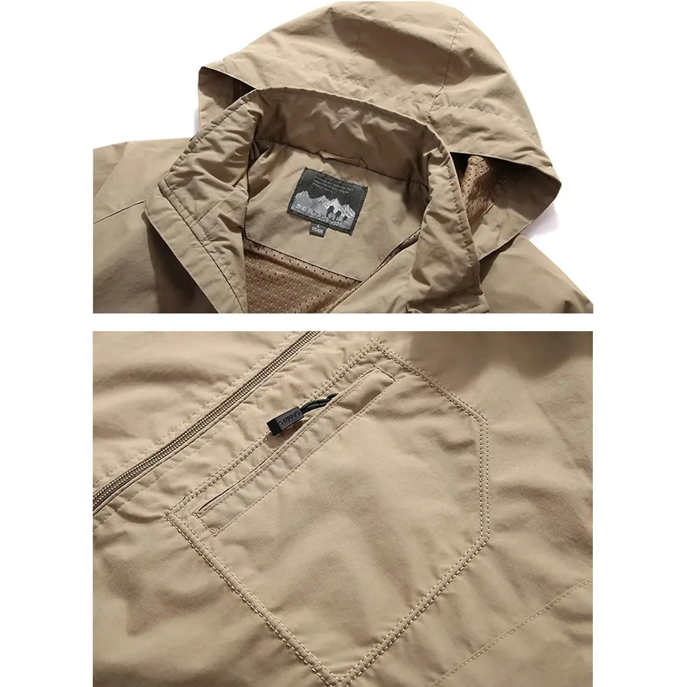 Men's Outdoor Jacket Windproof Waterproof Hooded Camping Climbing Outwear Solid Color Zipper Stylish Hiking Jackets