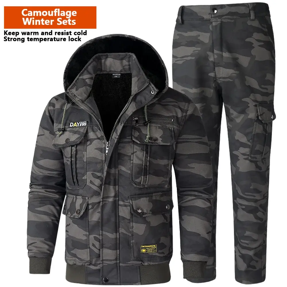 Men's Sets Winter Jackets and Pants Thicken Fluff Lining Warm Puffer Jacket Outdoor Pants Windproof Climbing Ski 2 Pcs