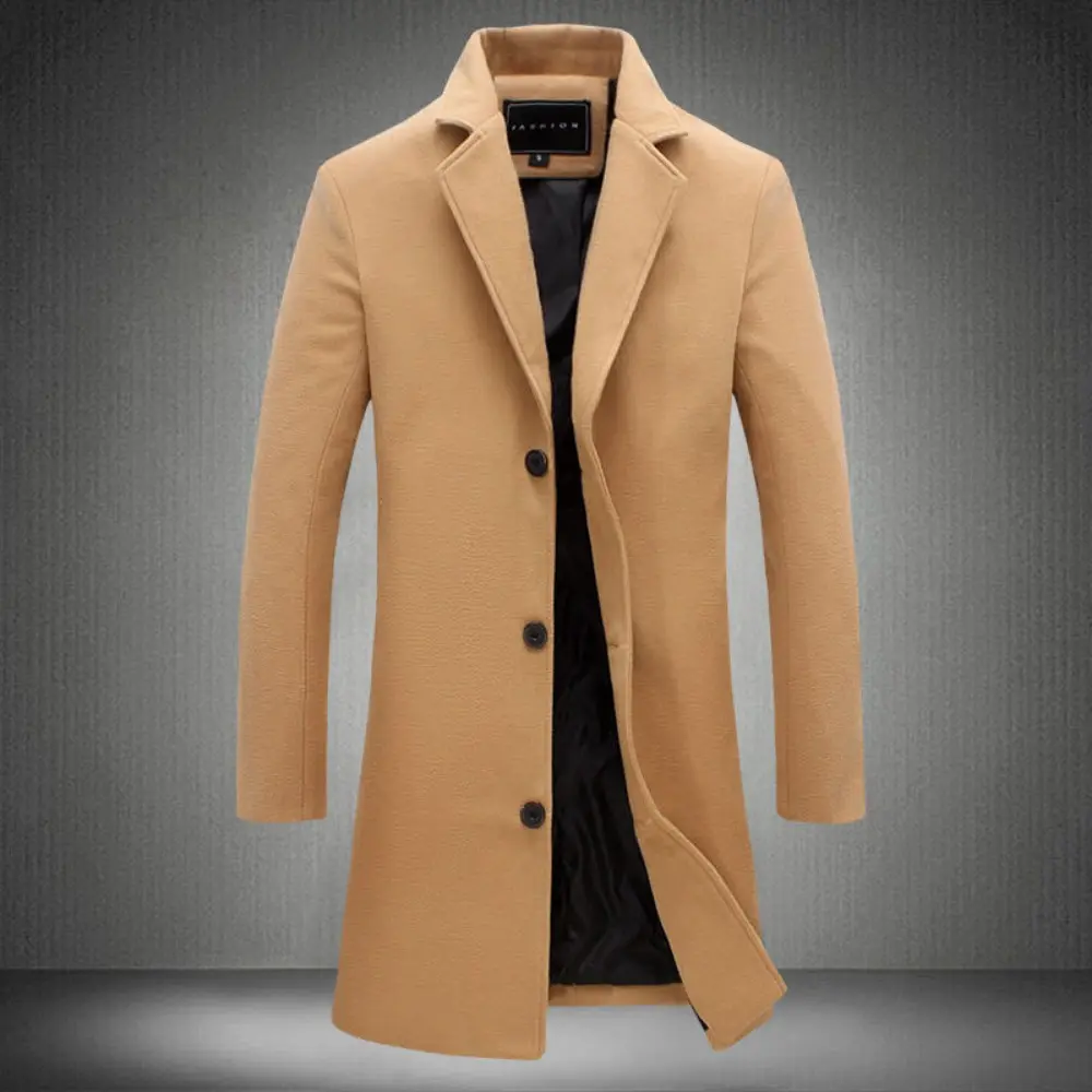 Men's Coat Autumn and Winter New Casual Long Windbreaker Jacket / Male Solid Color Single Breasted Trench Coat Jacket