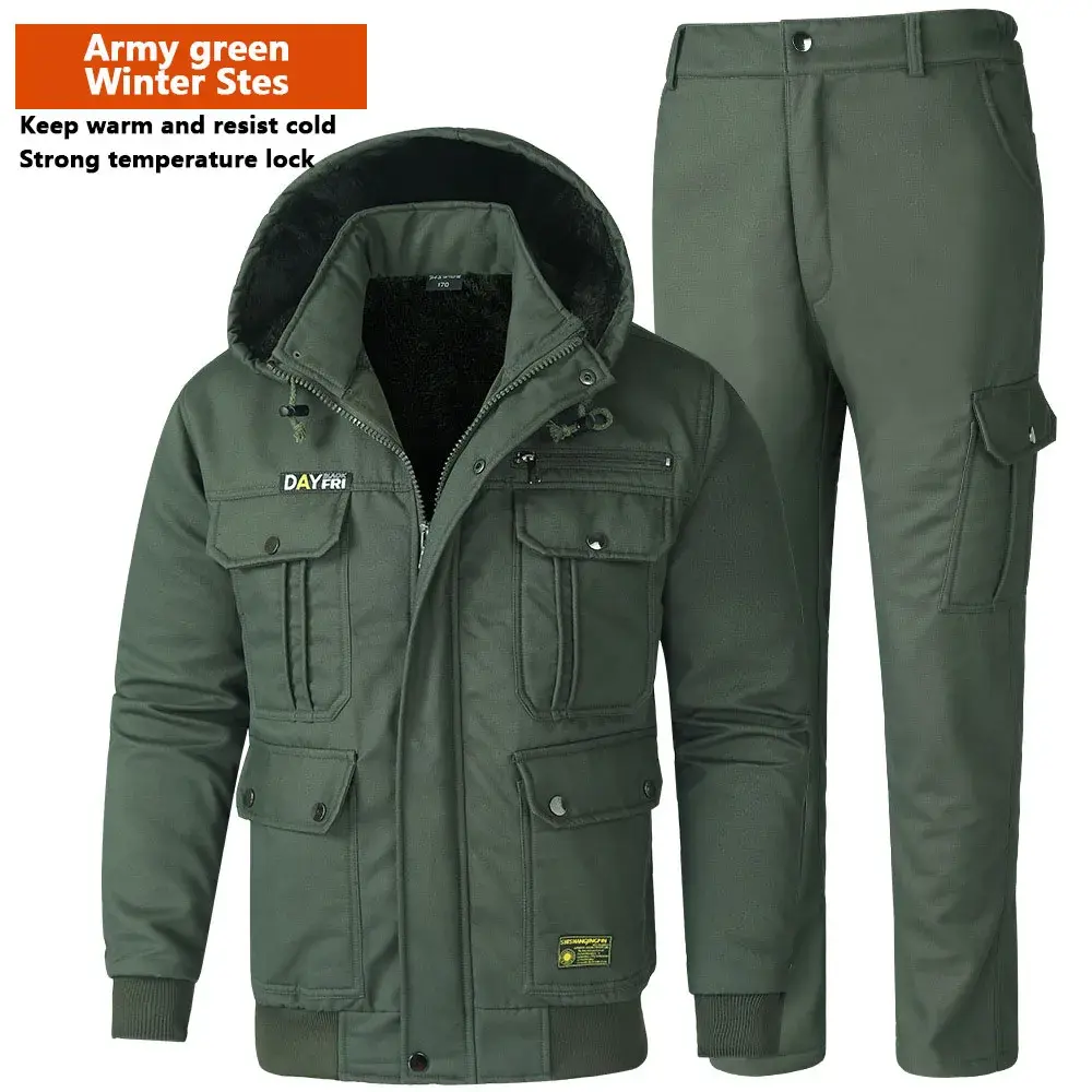 Men's Sets Winter Jackets and Pants Thicken Fluff Lining Warm Puffer Jacket Outdoor Pants Windproof Climbing Ski 2 Pcs