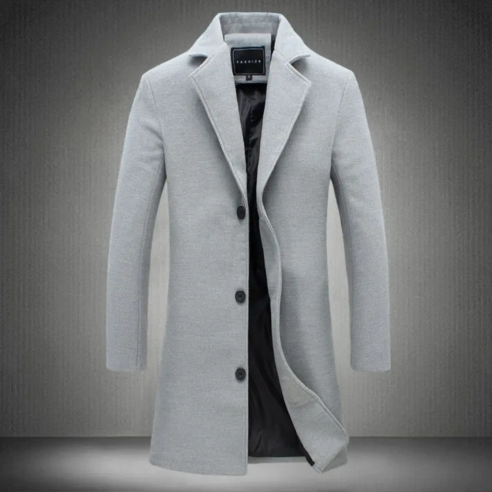 Men's Coat Autumn and Winter New Casual Long Windbreaker Jacket / Male Solid Color Single Breasted Trench Coat Jacket