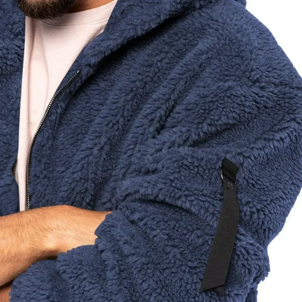 Jacket Men's Winter Jacket Fall Winter Double-sided Fleece Warm Jacket Loose Hooded Casual Jacket Comfortable Fabric