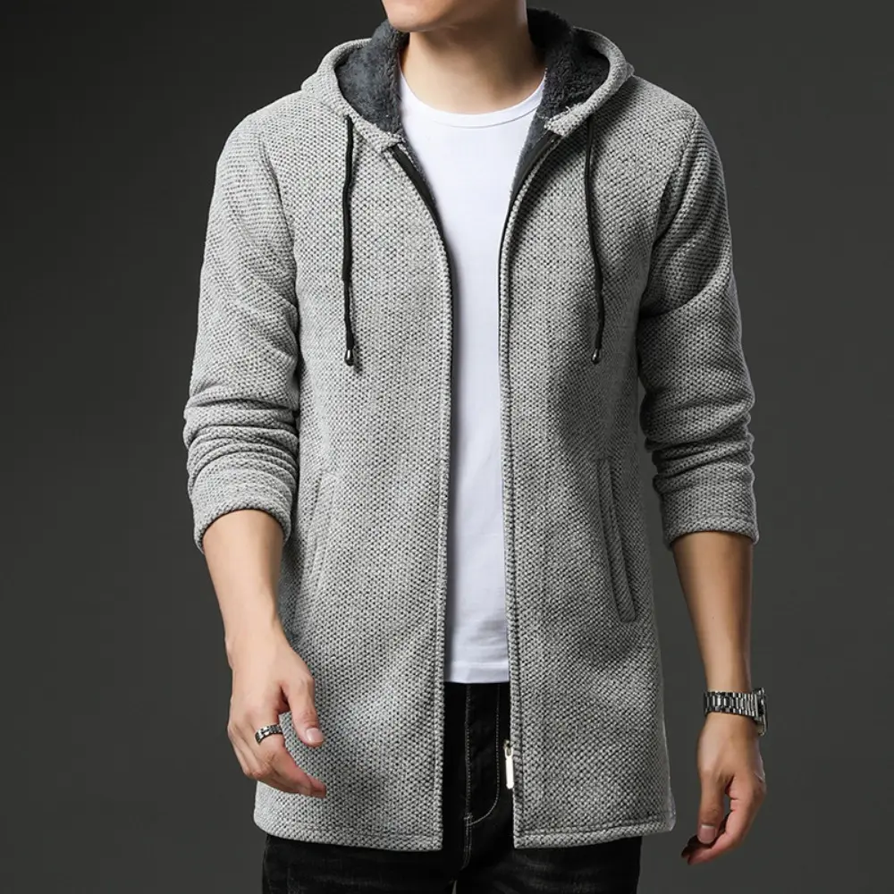 New Arrival Knitted Sweater Men Spring Autumn Casual Fleece Cardigan Men Sweaters Winter Coats Hooded Jacket Solid Color