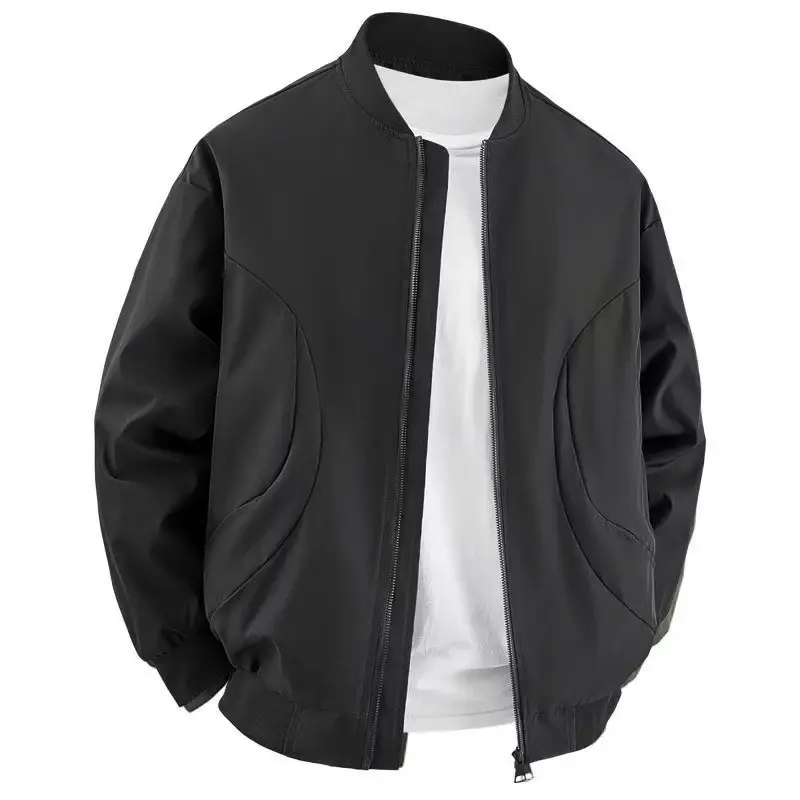Men's Spring New Bomber Jacket Stylish Stand Collar Zipper Windproof Outwear Casual Outdoor Trendy Long Sleeve Jacket