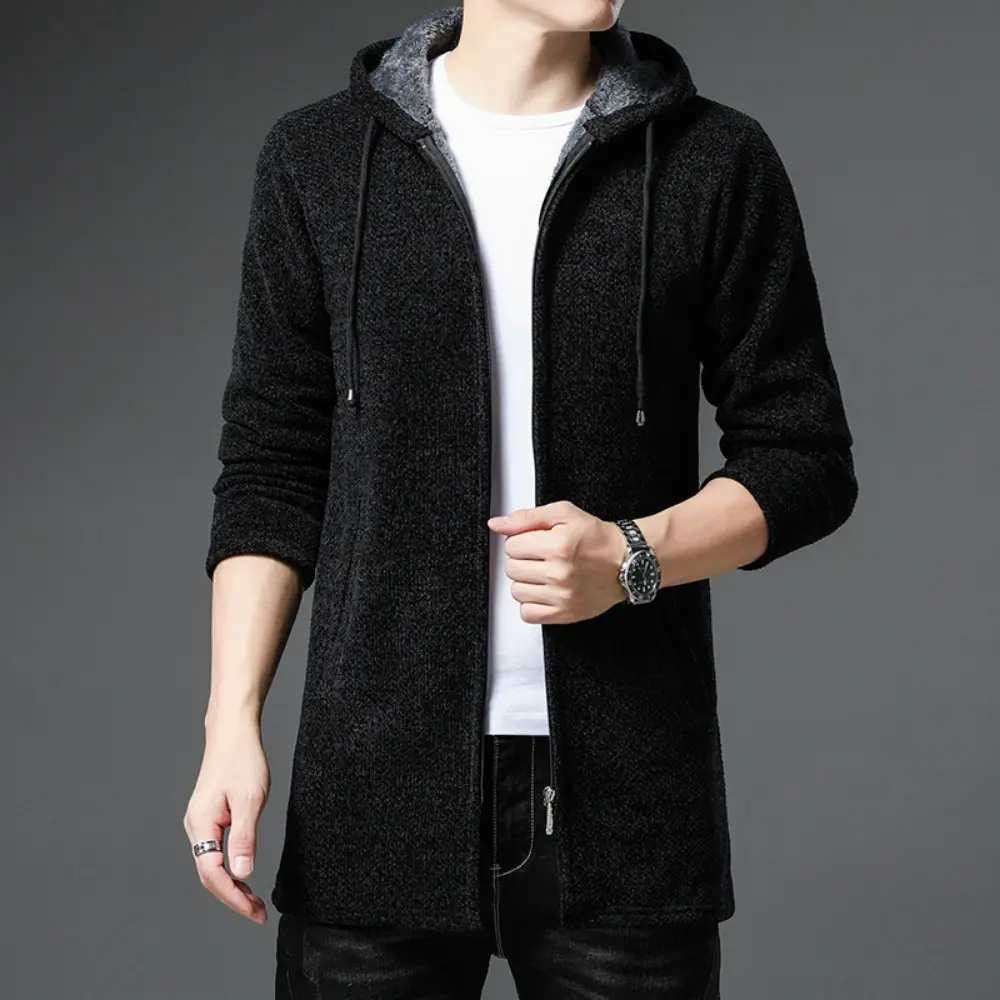 New Arrival Knitted Sweater Men Spring Autumn Casual Fleece Cardigan Men Sweaters Winter Coats Hooded Jacket Solid Color
