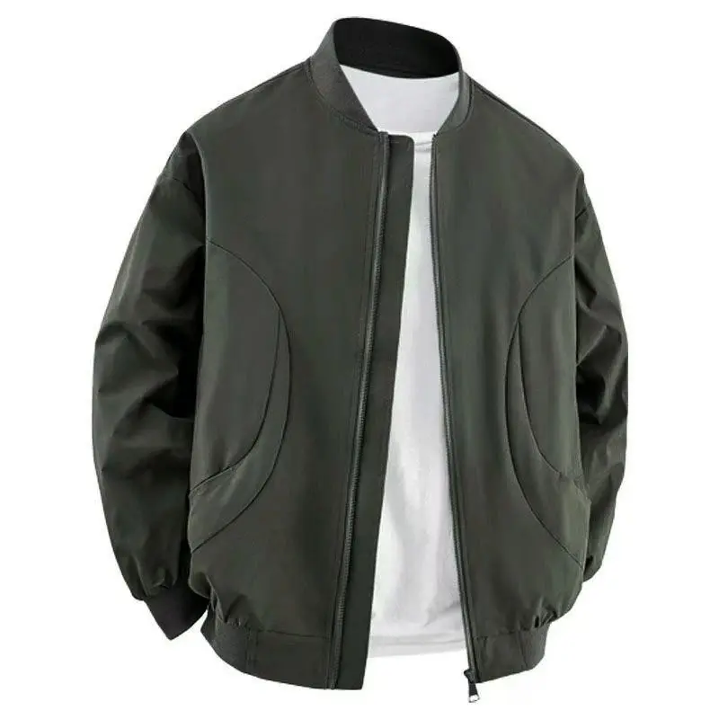 Men's Spring New Bomber Jacket Stylish Stand Collar Zipper Windproof Outwear Casual Outdoor Trendy Long Sleeve Jacket