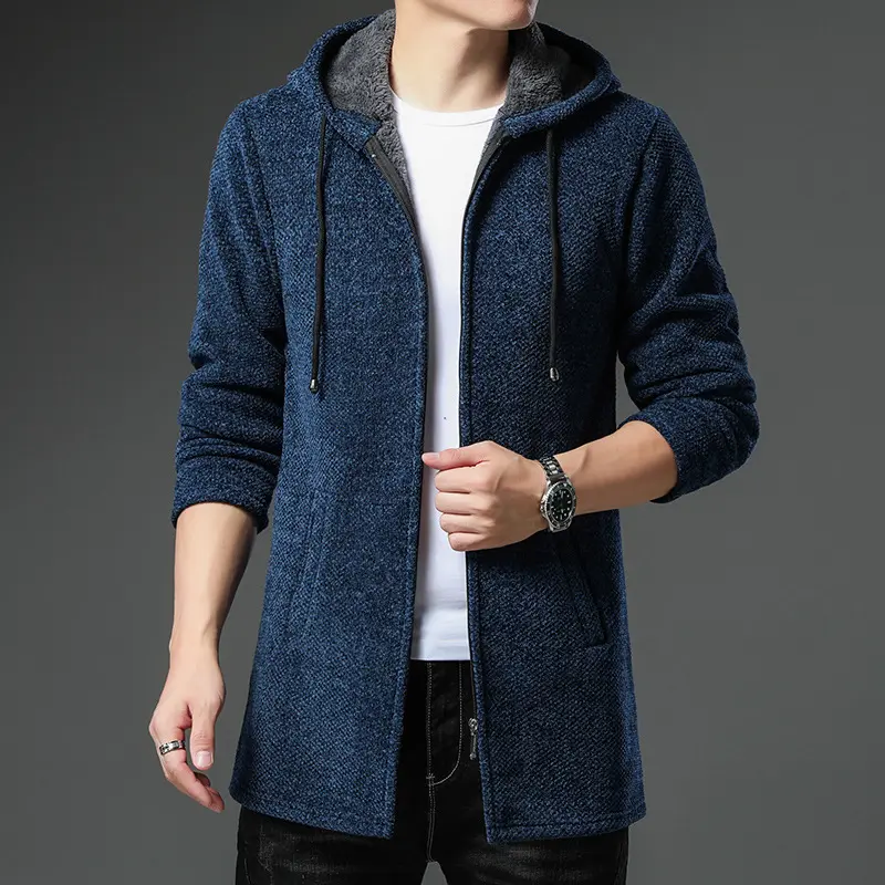 New Arrival Knitted Sweater Men Spring Autumn Casual Fleece Cardigan Men Sweaters Winter Coats Hooded Jacket Solid Color