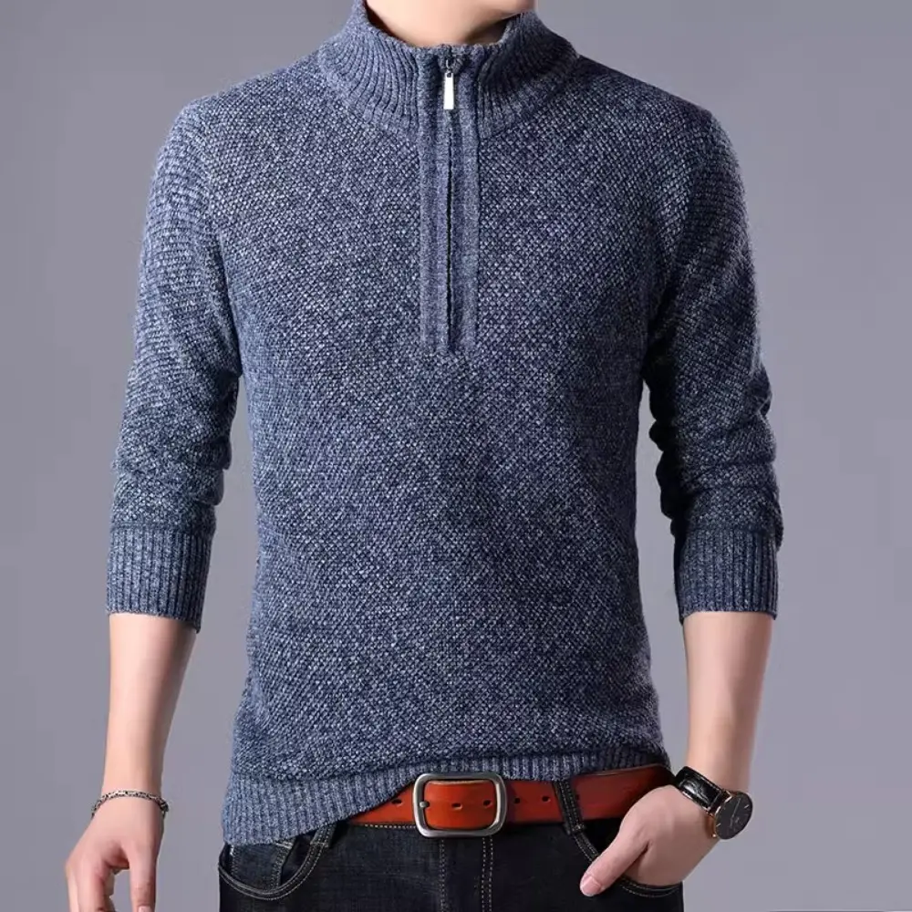 Autumn Winter Padded Thickened Men's Large Size Half Turtleneck Sweater Men's Zip Up Sweaters Casual Pullovers
