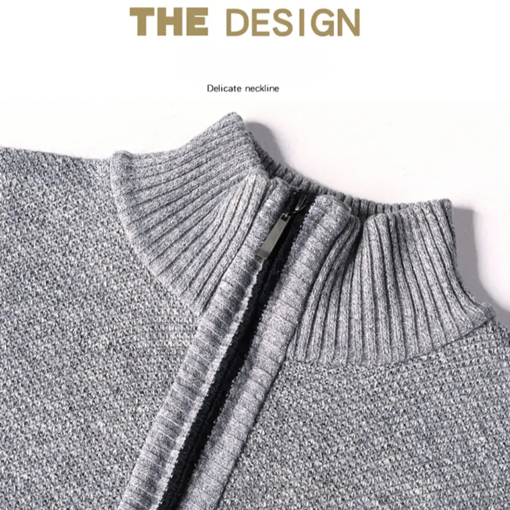 Autumn Winter Padded Thickened Men's Large Size Half Turtleneck Sweater Men's Zip Up Sweaters Casual Pullovers