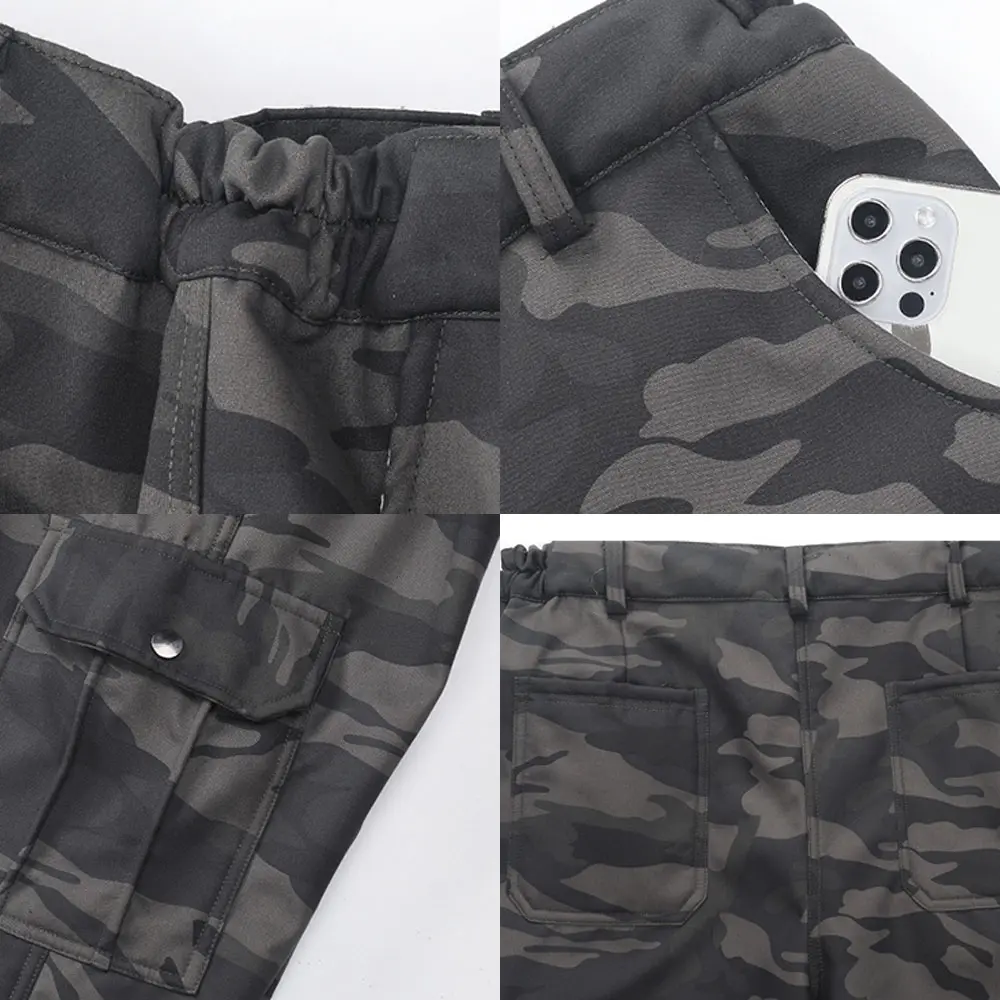 Men's Down Pants Winter Thicken Fleece Straight Leg Puffer Cargo Pants Warm Windproof Outdoor Warm Climbing Ski Trousers