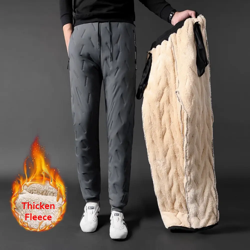 Winter Sweatwear Men Thicken Fleece Lining Sweatpant Thermal Trousers Casual Pants Waterproof Windproof Warm Velvet Pants