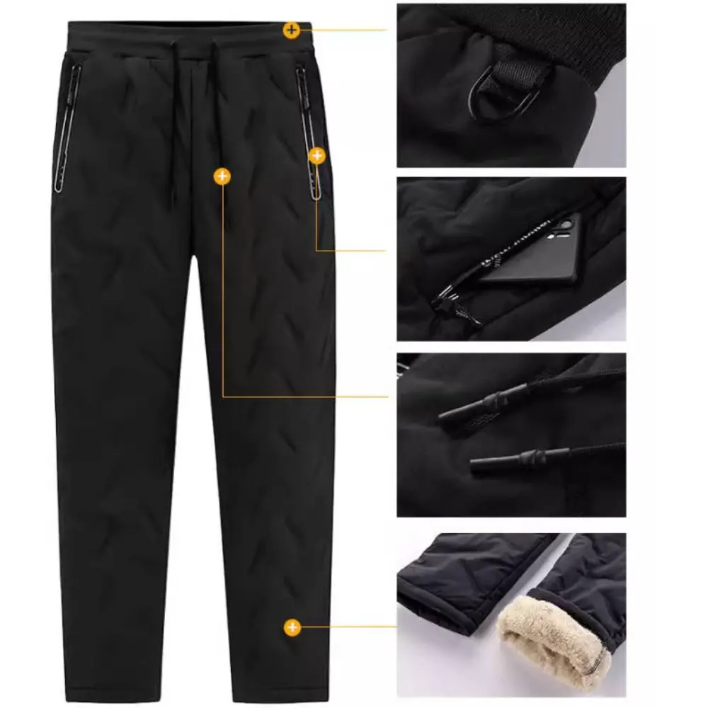 Winter Sweatwear Men Thicken Fleece Lining Sweatpant Thermal Trousers Casual Pants Waterproof Windproof Warm Velvet Pants