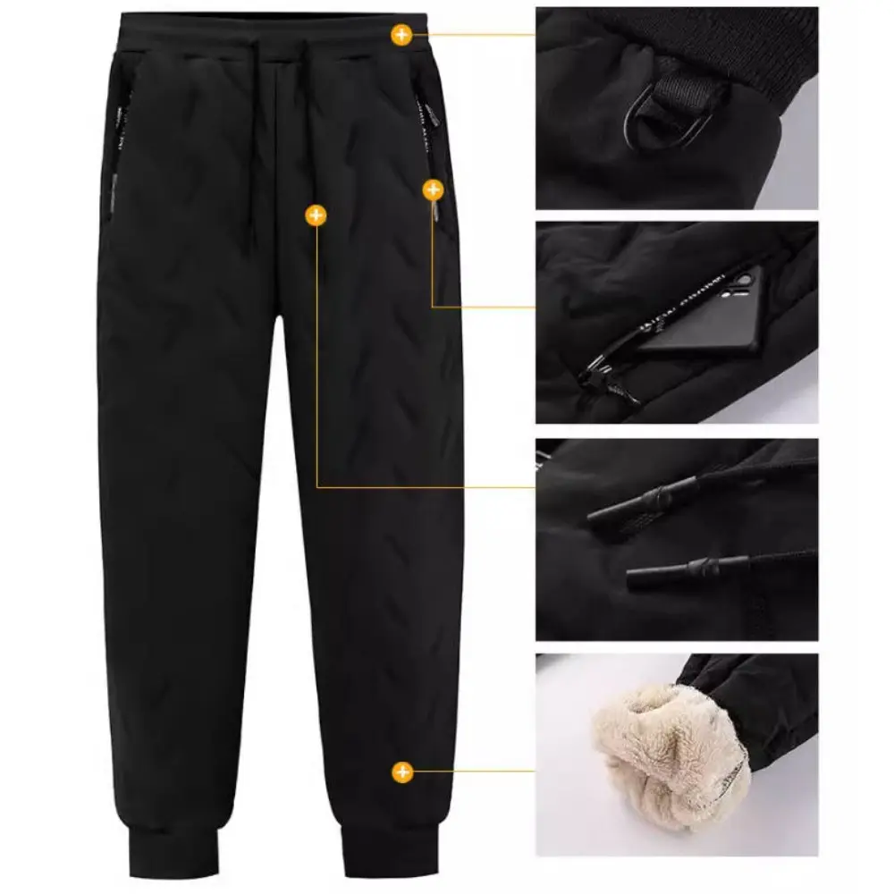 Winter Sweatwear Men Thicken Fleece Lining Sweatpant Thermal Trousers Casual Pants Waterproof Windproof Warm Velvet Pants