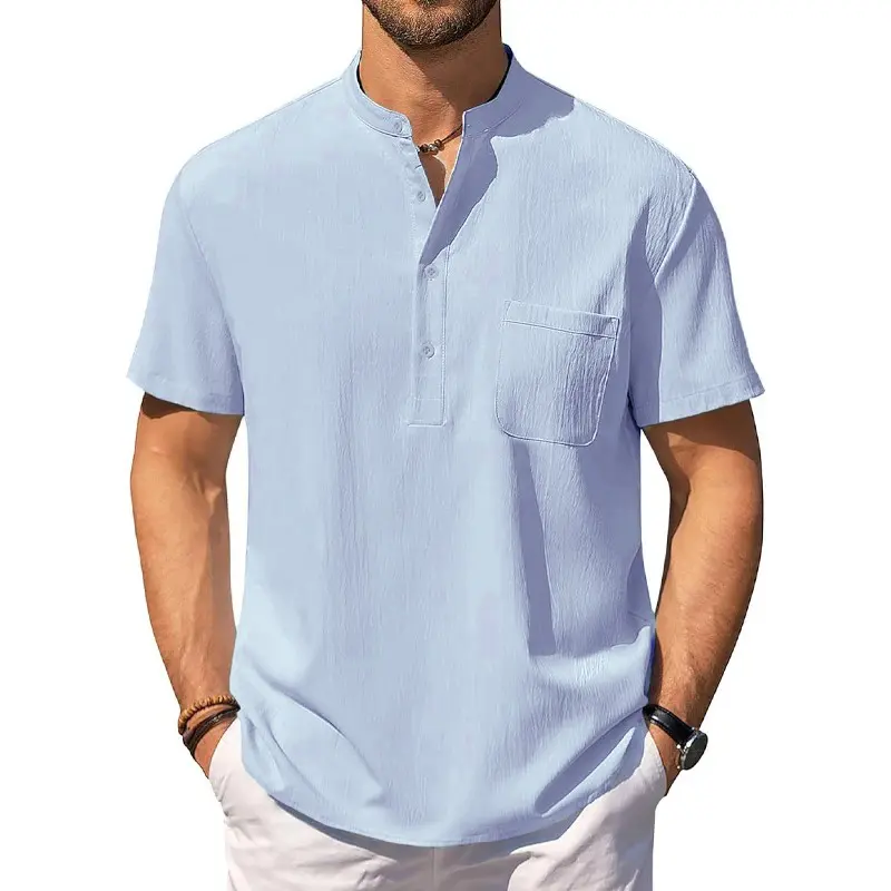 Summer Men's Cotton Linen T-Shirt Lightweight Breathable Beach Style Tees Short Sleeve Casual Hawaii Vacation Tops