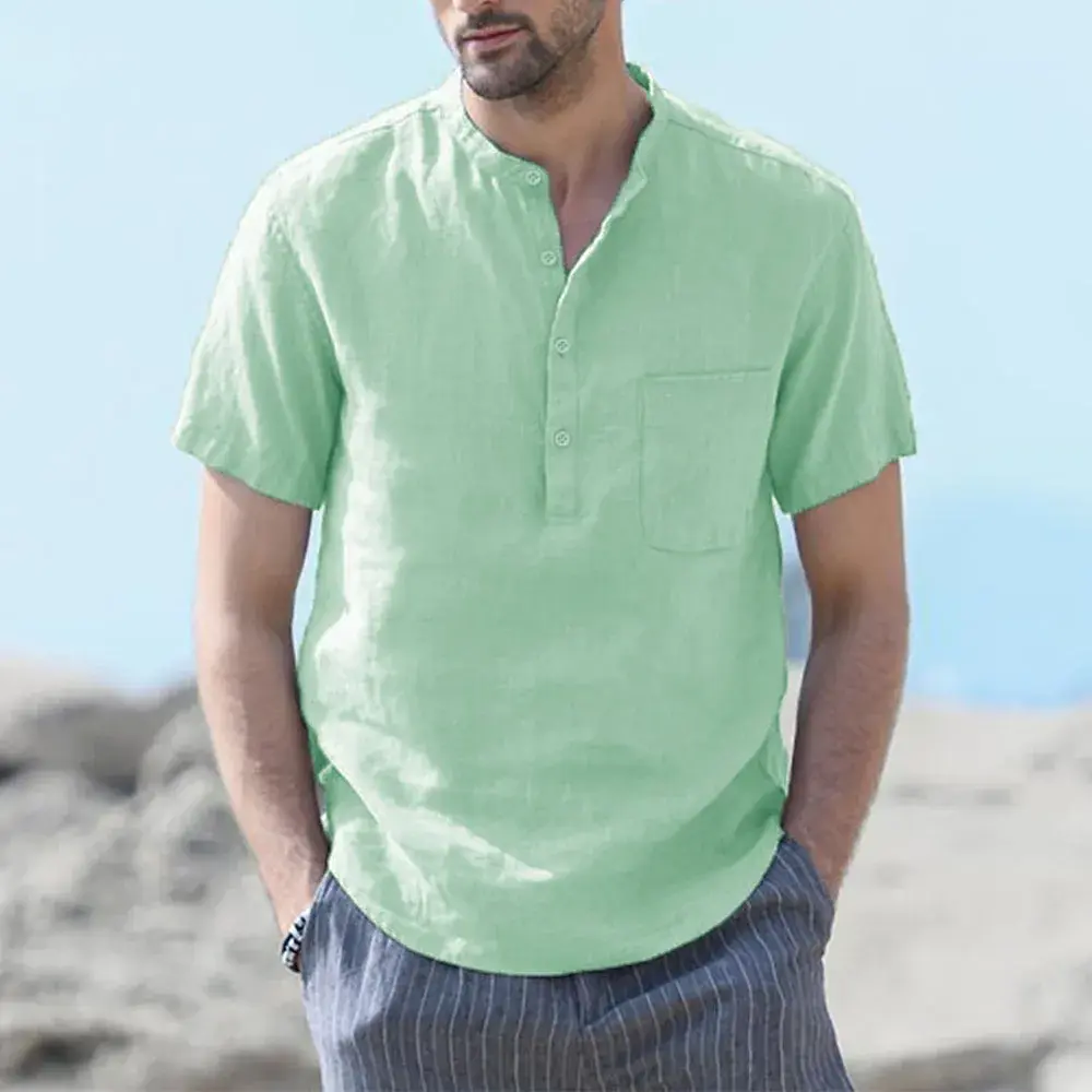 Men's T-shirt Cotton Linen Short-sleeved T-shirt Beach Holiday Casual Streetwear Slim Lightweight Breathable Tops