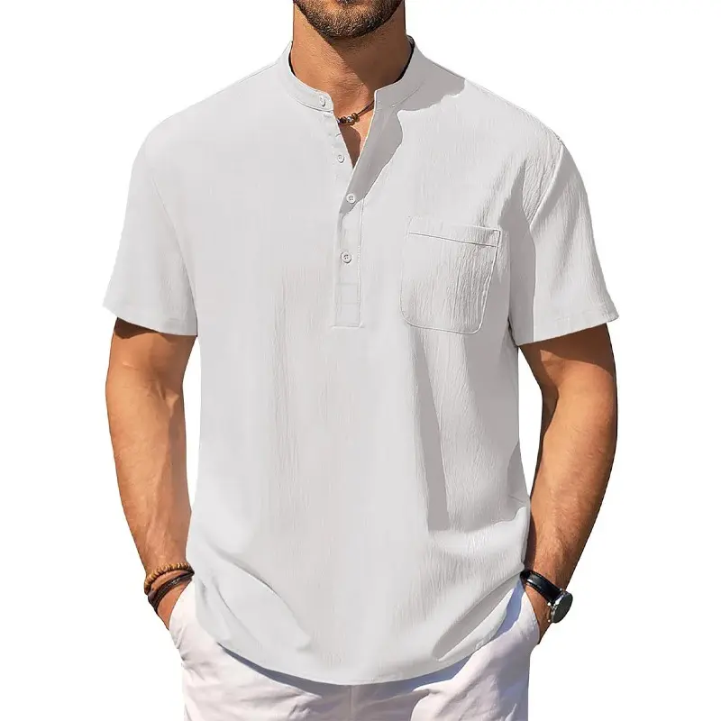 Summer Men's Cotton Linen T-Shirt Lightweight Breathable Beach Style Tees Short Sleeve Casual Hawaii Vacation Tops
