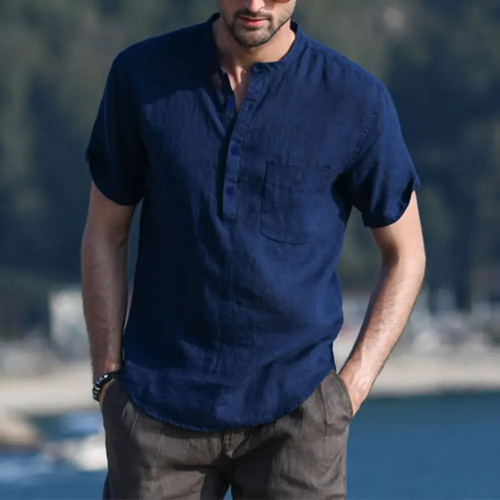 Men's T-shirt Cotton Linen Short-sleeved T-shirt Beach Holiday Casual Streetwear Slim Lightweight Breathable Tops
