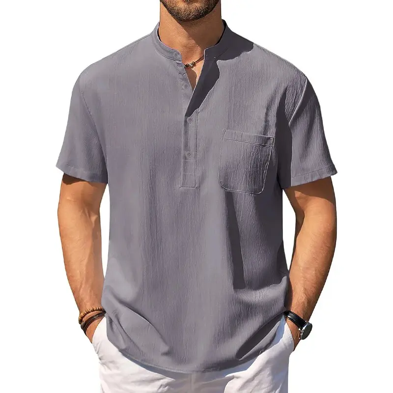 Summer Men's Cotton Linen T-Shirt Lightweight Breathable Beach Style Tees Short Sleeve Casual Hawaii Vacation Tops