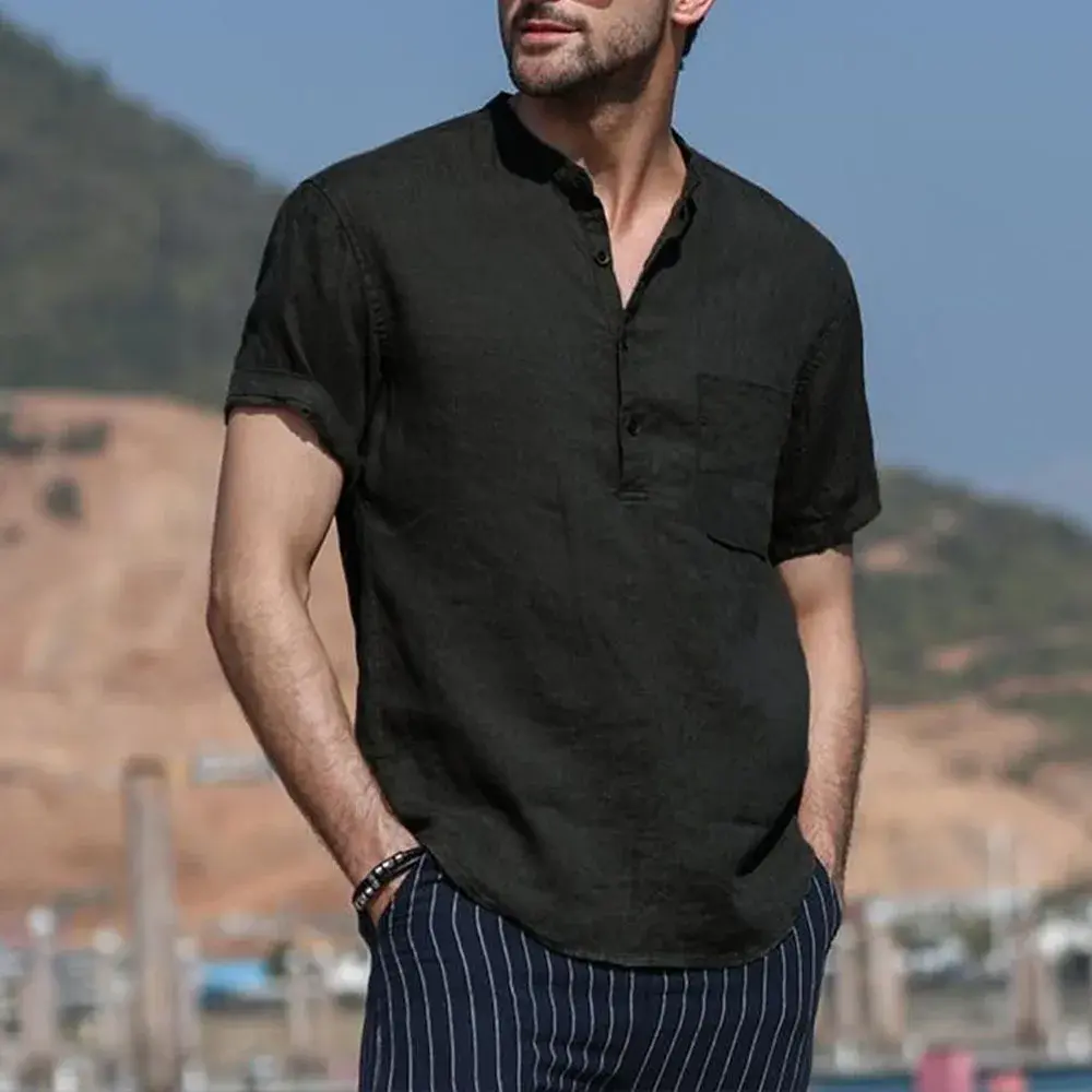 Men's T-shirt Cotton Linen Short-sleeved T-shirt Beach Holiday Casual Streetwear Slim Lightweight Breathable Tops