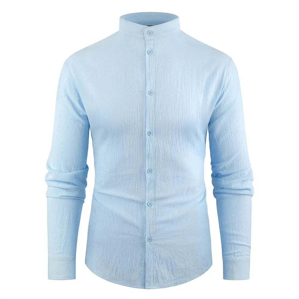 Cotton Linen Shirt for Men Henley Neck Casual Solid Color Button Tops Lightweight Breathable Single Breasted Cozy Shirts