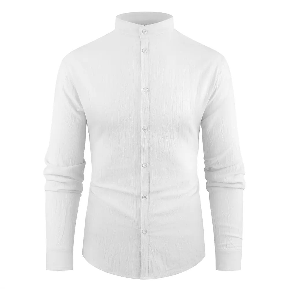 Cotton Linen Shirt for Men Henley Neck Casual Solid Color Button Tops Lightweight Breathable Single Breasted Cozy Shirts