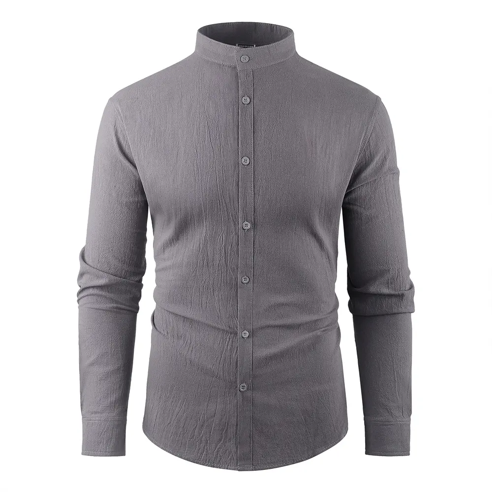 Cotton Linen Shirt for Men Henley Neck Casual Solid Color Button Tops Lightweight Breathable Single Breasted Cozy Shirts