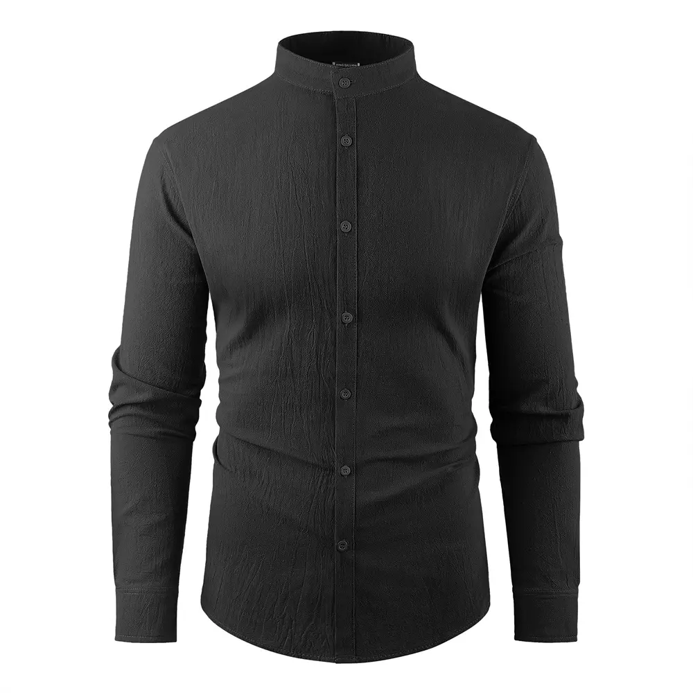 Cotton Linen Shirt for Men Henley Neck Casual Solid Color Button Tops Lightweight Breathable Single Breasted Cozy Shirts
