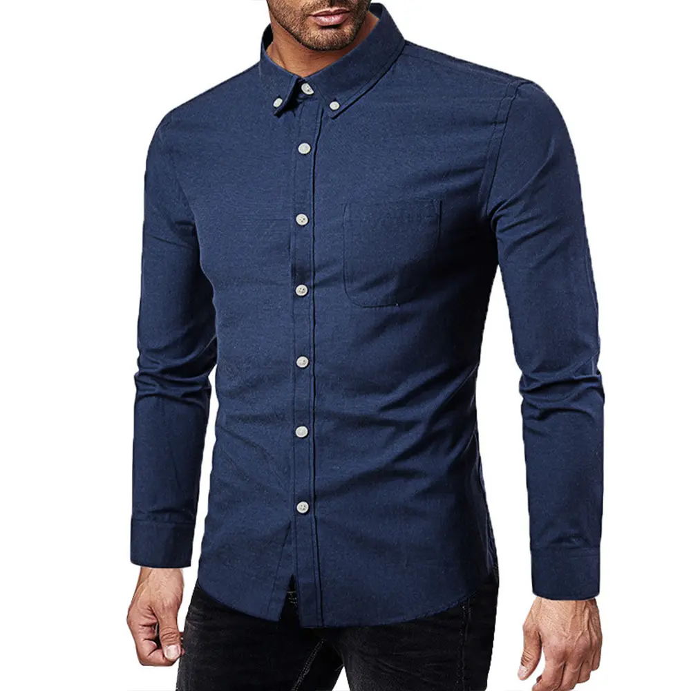 Oxford Shirts for Men Slim Fit Casual Long-sleeved Men Dress Shirt Lapel Button Collar White Black Shirts