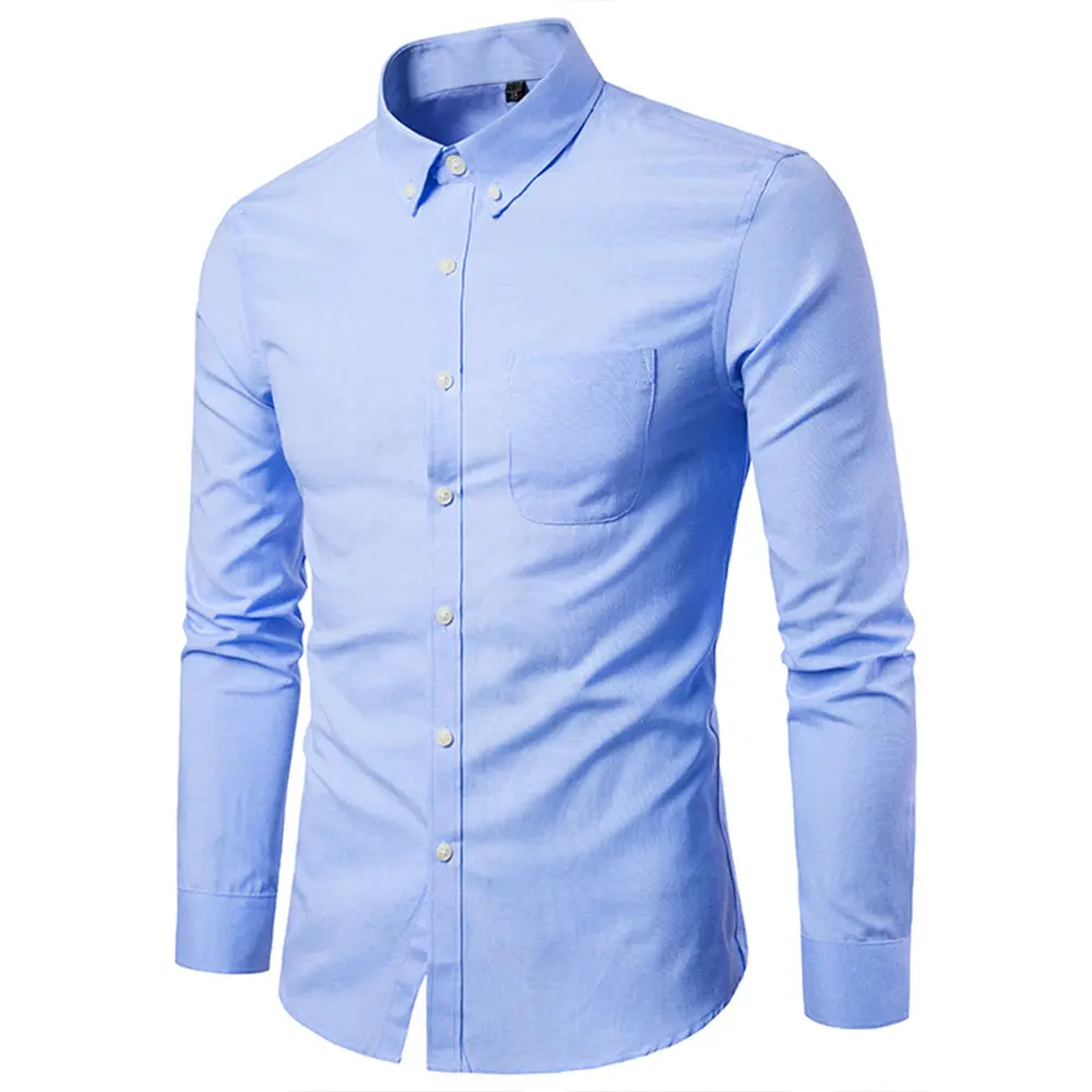 Oxford Shirts for Men Slim Fit Casual Long-sleeved Men Dress Shirt Lapel Button Collar White Black Shirts