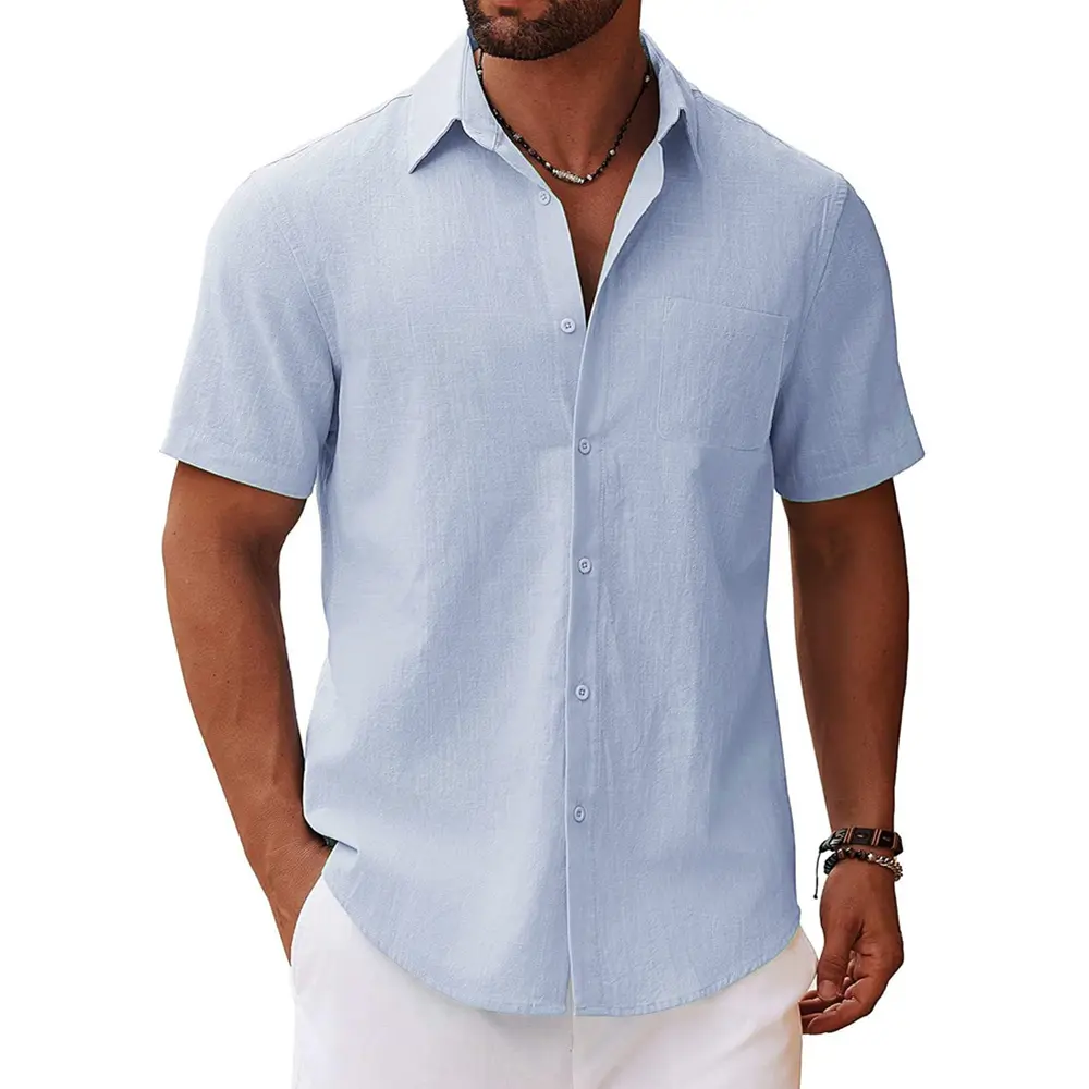 Cotton Linen Shirt for Men Solid Color Casual Basic Style Shirts Breathable Lightweight Male Dailywear Turn-down Collar Tops