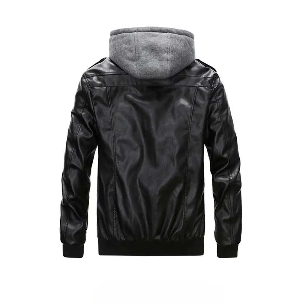 Winter New Leather Jacket Men's Hooded Multi-pocket Large Size Men's PU Leather Jacket Coat Casual Men's Clothing