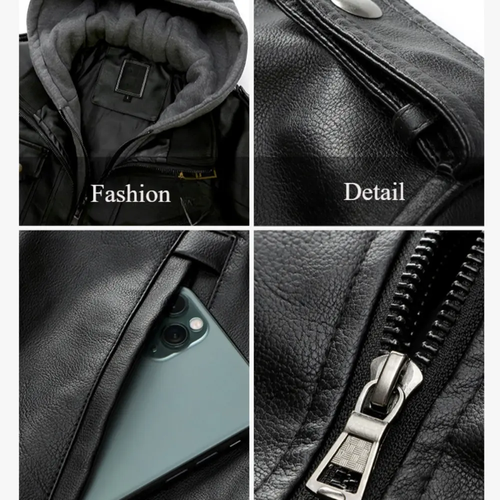 Winter New Leather Jacket Men's Hooded Multi-pocket Large Size Men's PU Leather Jacket Coat Casual Men's Clothing