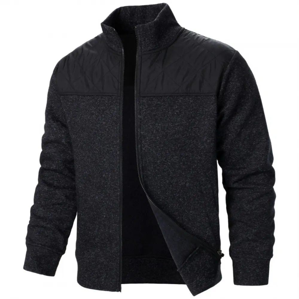 Men's Jacket Patchwork Stand Collar Slim Fit Cardigan Sweatshirt Sportswear Casual Autumn Coat Zip Up