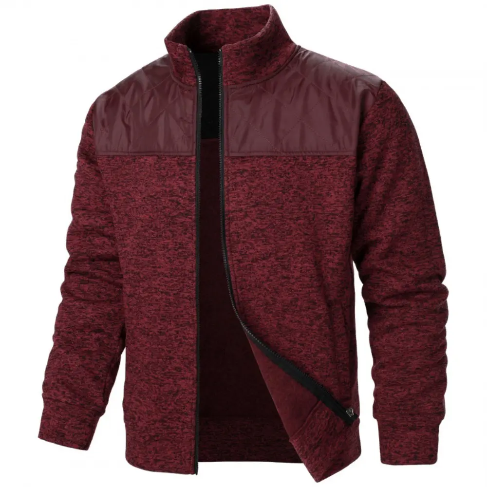Men's Jacket Patchwork Stand Collar Slim Fit Cardigan Sweatshirt Sportswear Casual Autumn Coat Zip Up