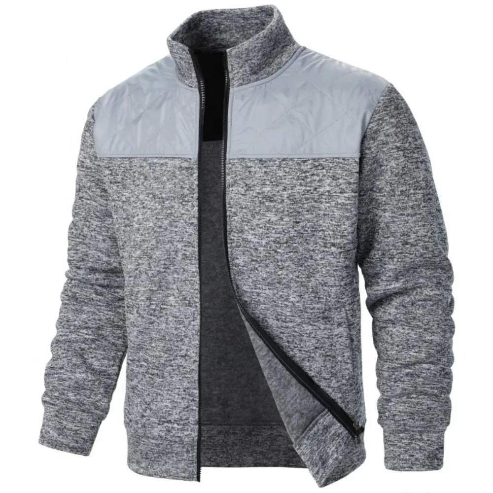 Men's Jacket Patchwork Stand Collar Slim Fit Cardigan Sweatshirt Sportswear Casual Autumn Coat Zip Up