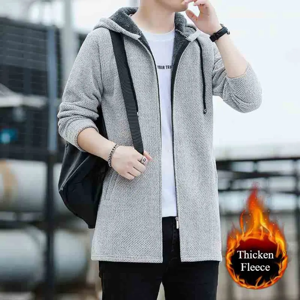 Men's Casual Design Cardigan Vertical Thickened Long Sleeved Coat Long Sweater Men Clothing Autumn Winter Coat