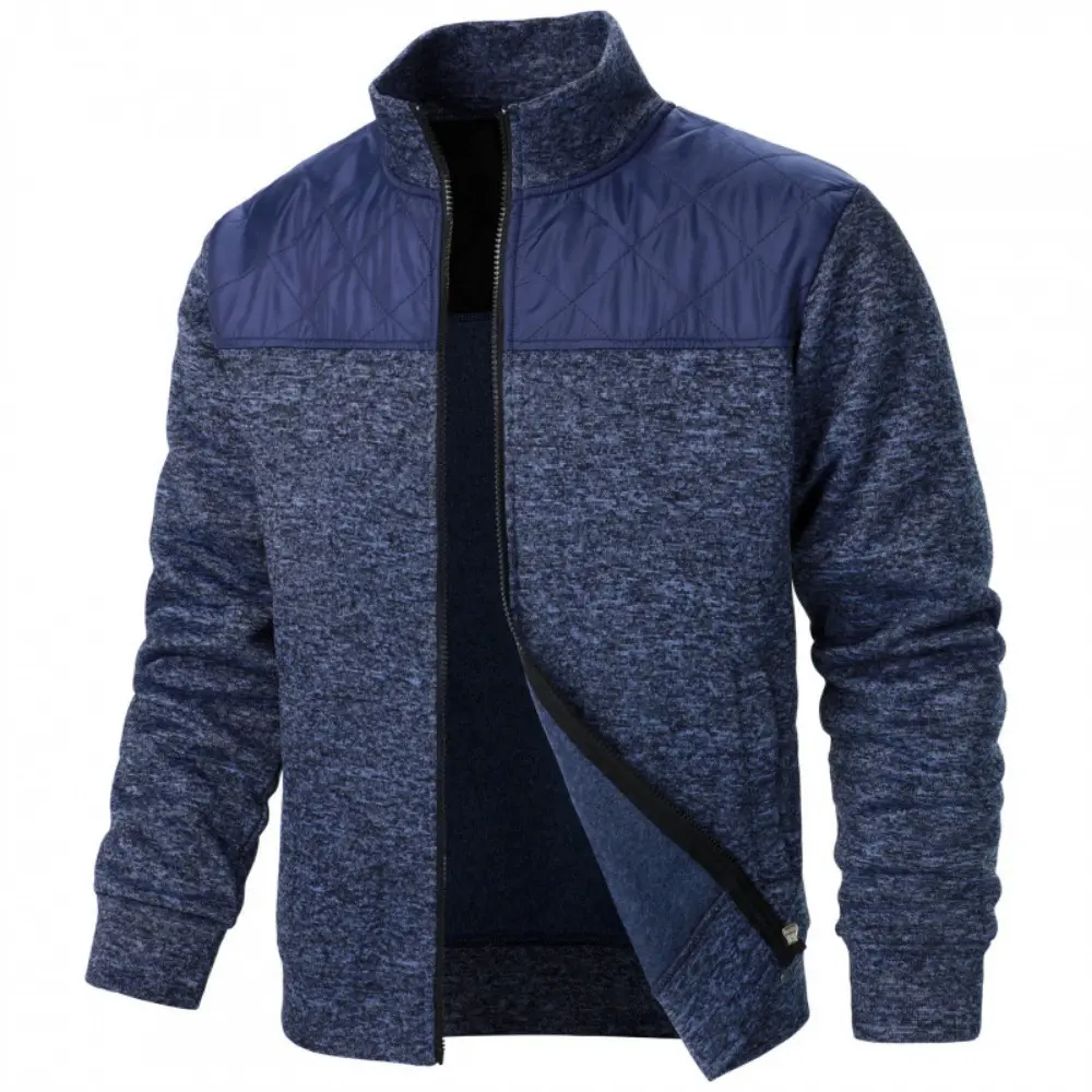 Men's Jacket Patchwork Stand Collar Slim Fit Cardigan Sweatshirt Sportswear Casual Autumn Coat Zip Up