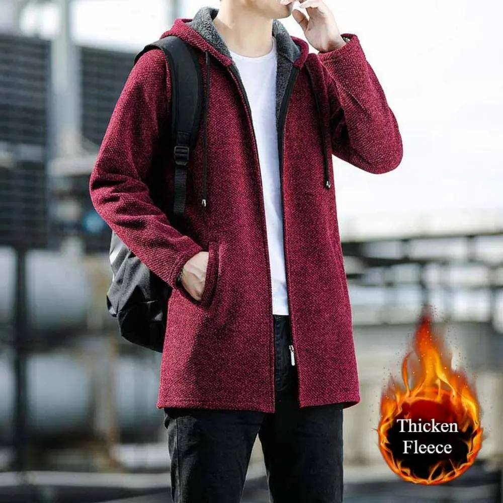 Men's Casual Design Cardigan Vertical Thickened Long Sleeved Coat Long Sweater Men Clothing Autumn Winter Coat