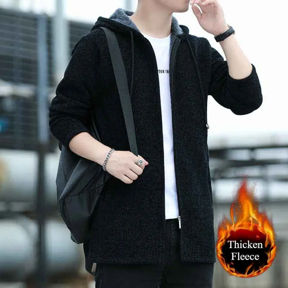 Men's Casual Design Cardigan Vertical Thickened Long Sleeved Coat Long Sweater Men Clothing Autumn Winter Coat