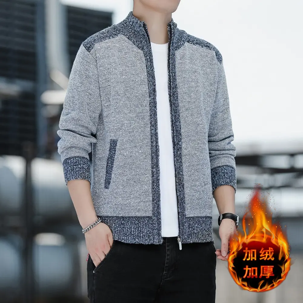 Cardigan Sweater Jacket Men's Fall New Fashion Knit Stand-up Collar Men's Casual Warm Sweater Sweatercoat
