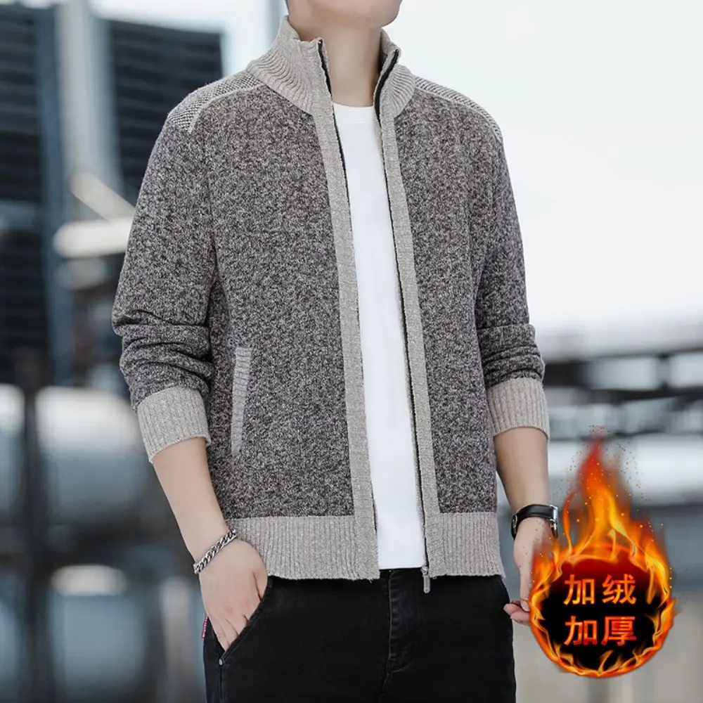 Cardigan Sweater Jacket Men's Fall New Fashion Knit Stand-up Collar Men's Casual Warm Sweater Sweatercoat