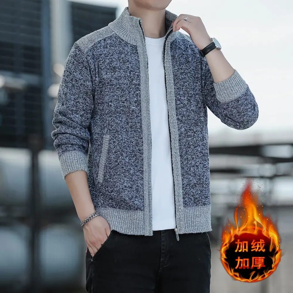 Cardigan Sweater Jacket Men's Fall New Fashion Knit Stand-up Collar Men's Casual Warm Sweater Sweatercoat