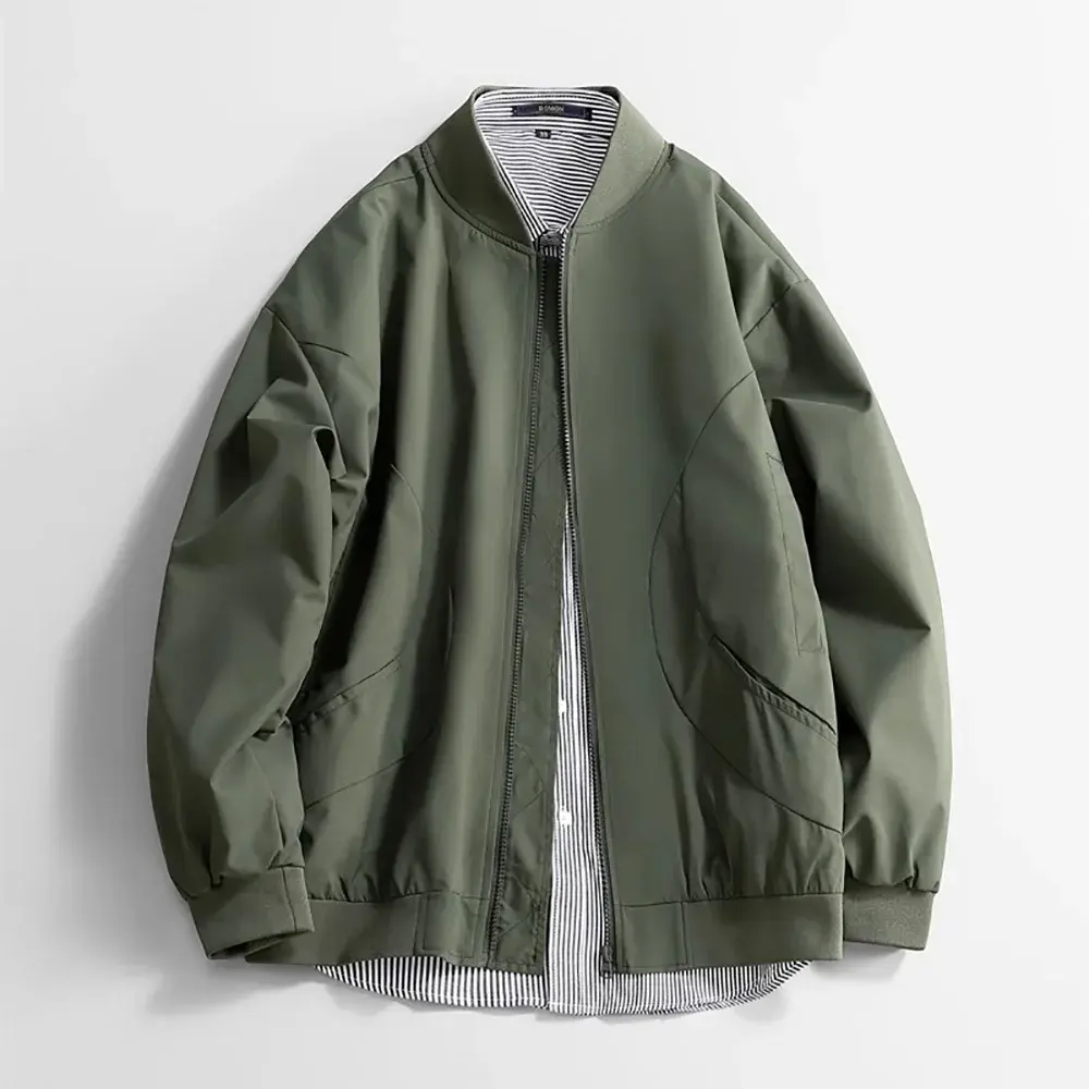 Men's Spring Autumn Jacket Casual Stand Collar Baseball Jackets Solid Color Trendy Long Sleeve Zipper Windbreak Pocket Outwear
