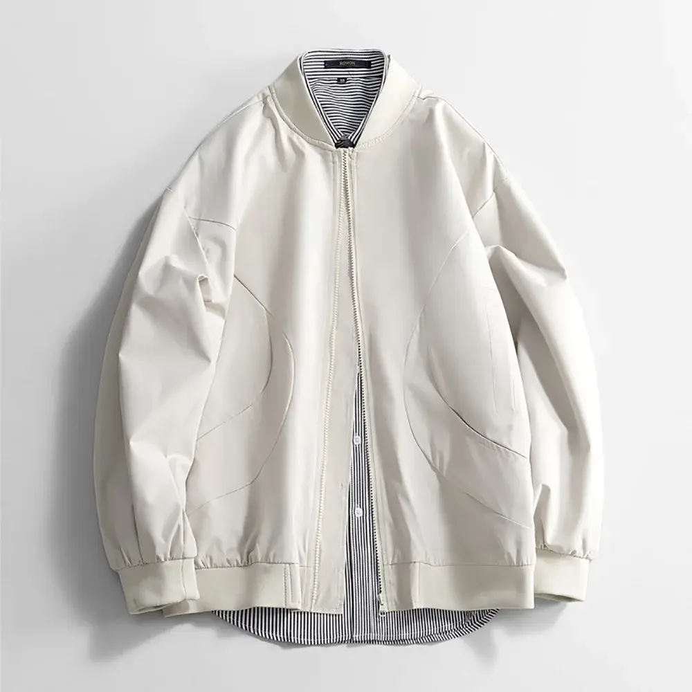 Men's Spring Autumn Jacket Casual Stand Collar Baseball Jackets Solid Color Trendy Long Sleeve Zipper Windbreak Pocket Outwear