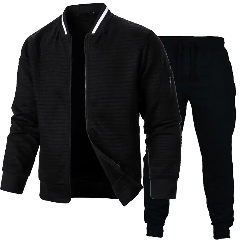 Autumn Mens Long Sleeve Zipper Jacket Set Stand Up Coats Outdoor Sport Sweatwear Winter Warm Collar Sweatshirts 2 Piece Suit