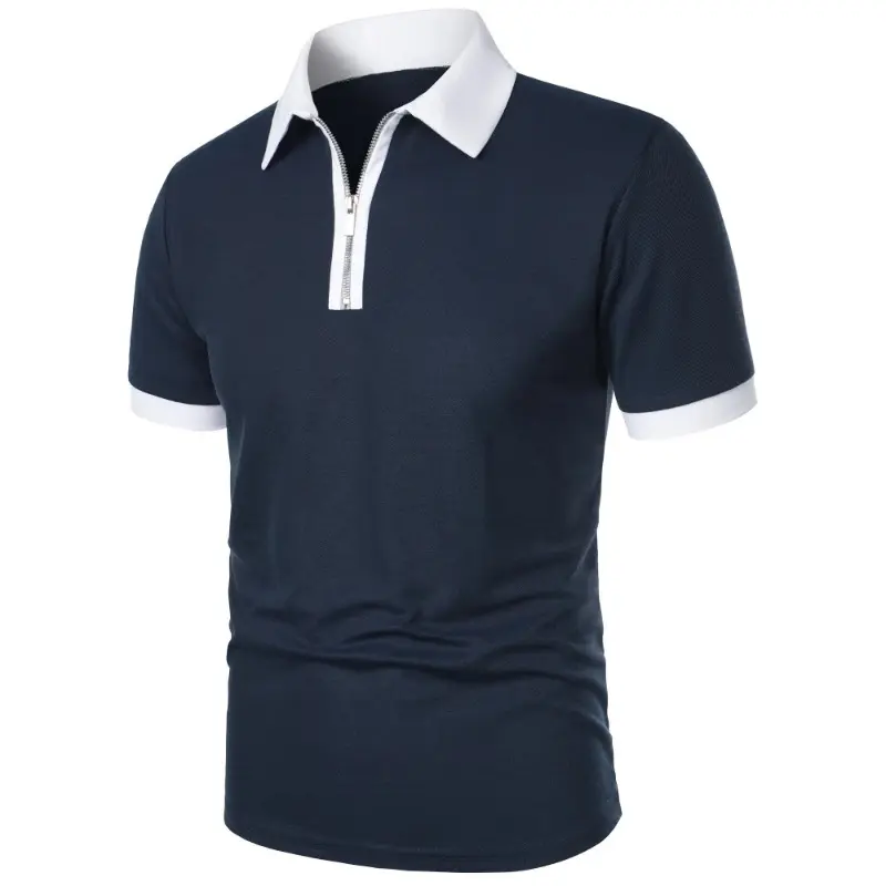 Summer Men's Solid Color Polo Shirt Short Sleeve Zipper Tshirts for Men Lapel Breathable Sweatwear Large Size Lightweight Tops